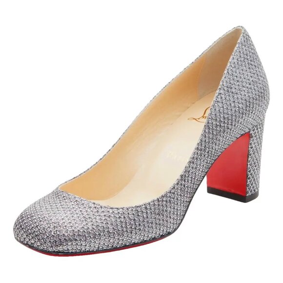 Christian Louboutin Cadrilla 70 Grey Glittery Red Bottom 36.5 NWT - Picture 1 of 10